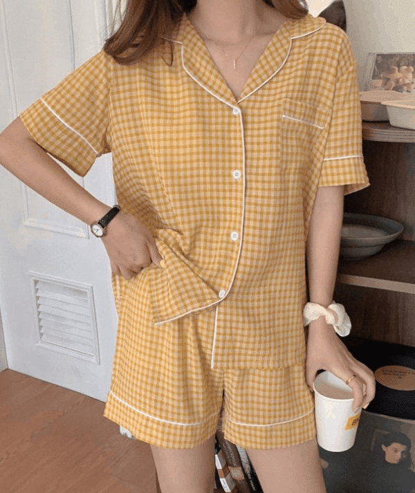 모던 고방 체크 여름 잠옷 파자마세트 (2color)
