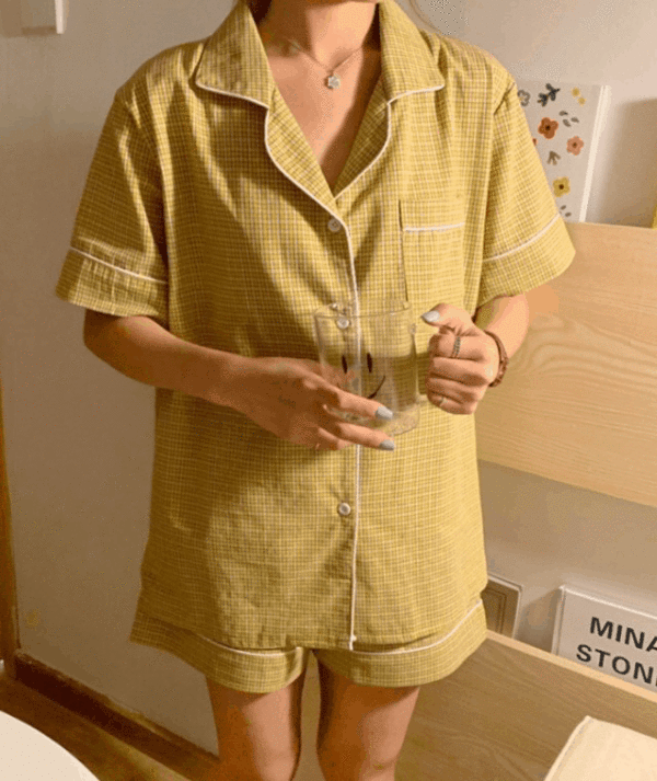 데일리 타탄 체크 여름 반팔 잠옷 파자마세트 (3color)
