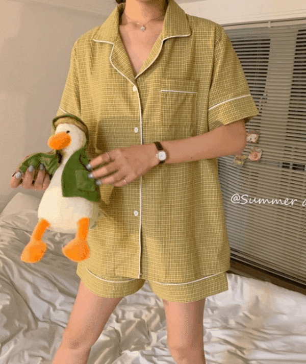 데일리 체크 여름 잠옷 파자마세트 (3color)