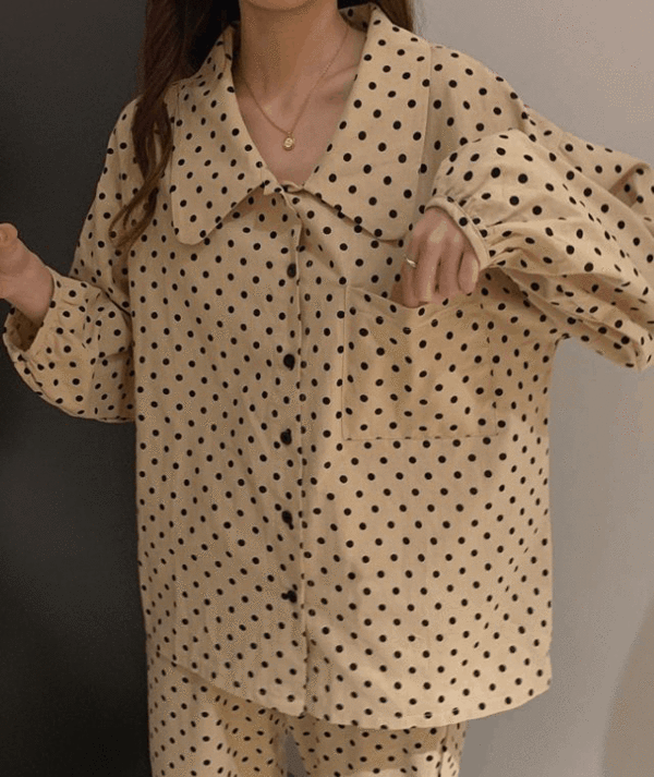 빅카라 도트 땡땡이 여성 긴팔 잠옷 파자마세트 (2color)