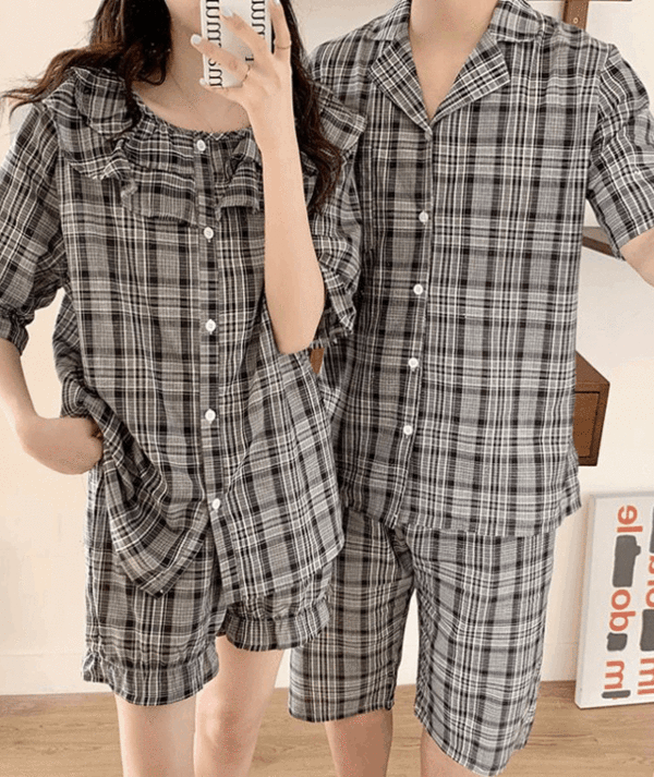 네츄럴 체크 여름 커플 순면 잠옷 파자마세트 (2color)