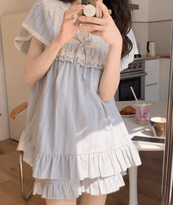 컨츄리 프릴 여름 여성 반팔 잠옷 파자마세트 (2color)