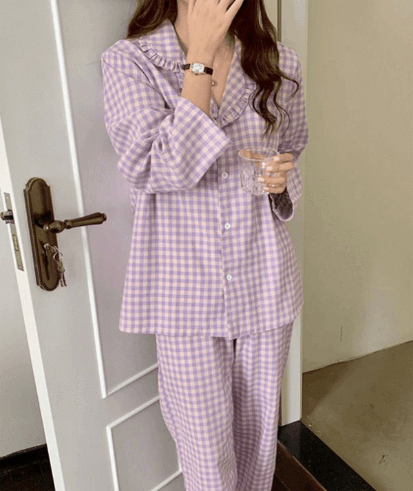 조이 레이스 고방 체크 여성 잠옷 파자마세트 2color