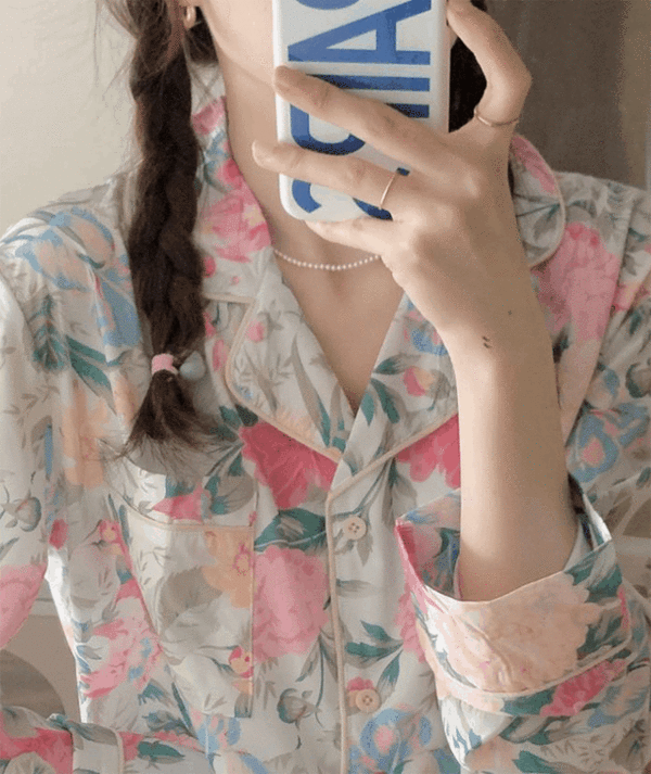 파스텔 플라워 여성 긴팔 잠옷 파자마세트
